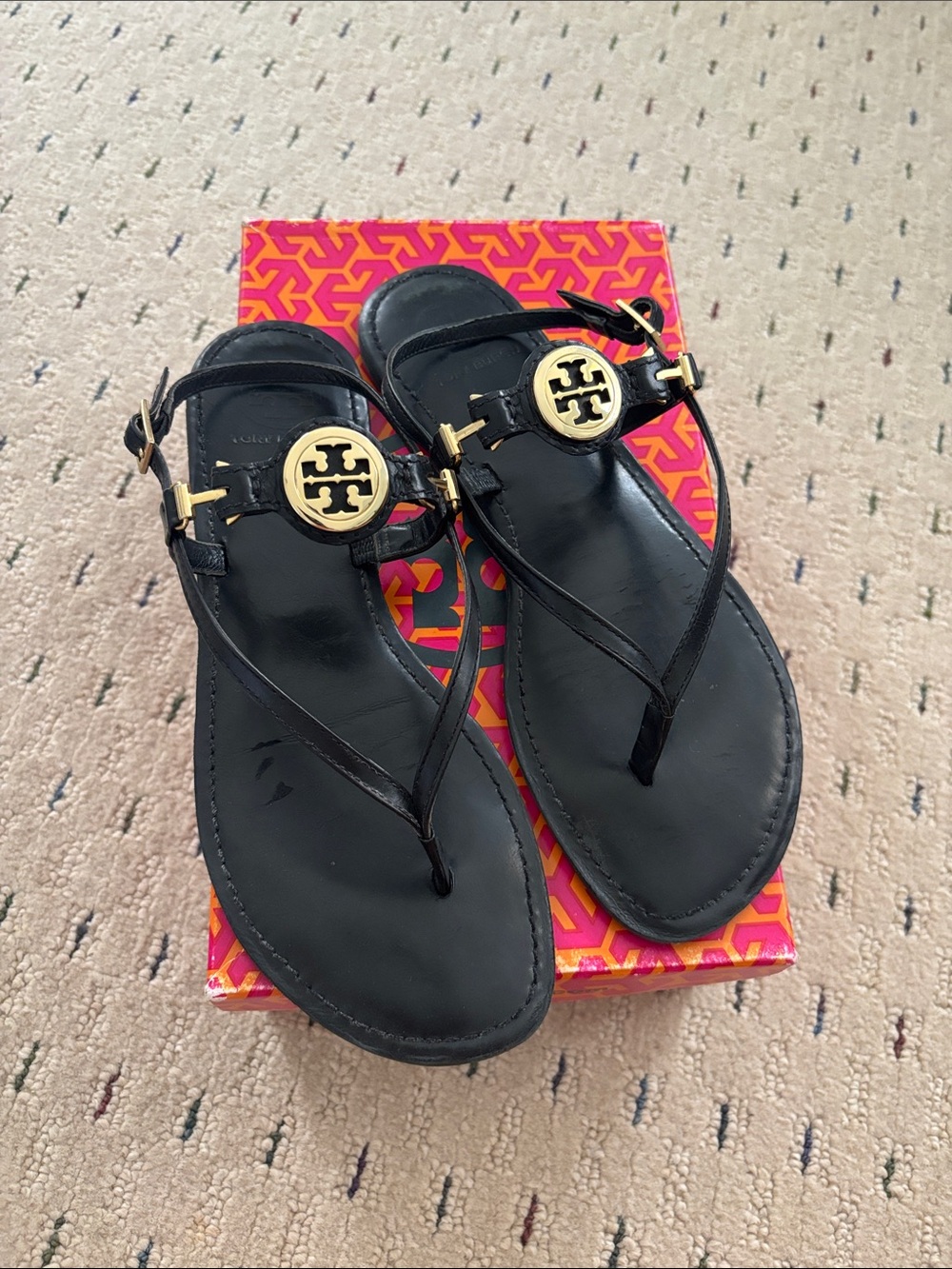 Tory Burch Ali Sandals black leather size 9